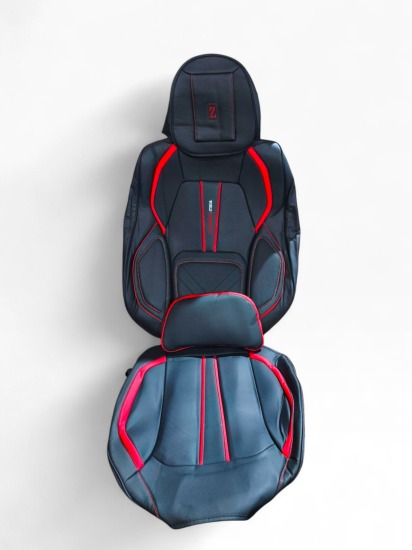 CUBRE ASIENTO ROYAL BLACK - CON COSTURA ROJO